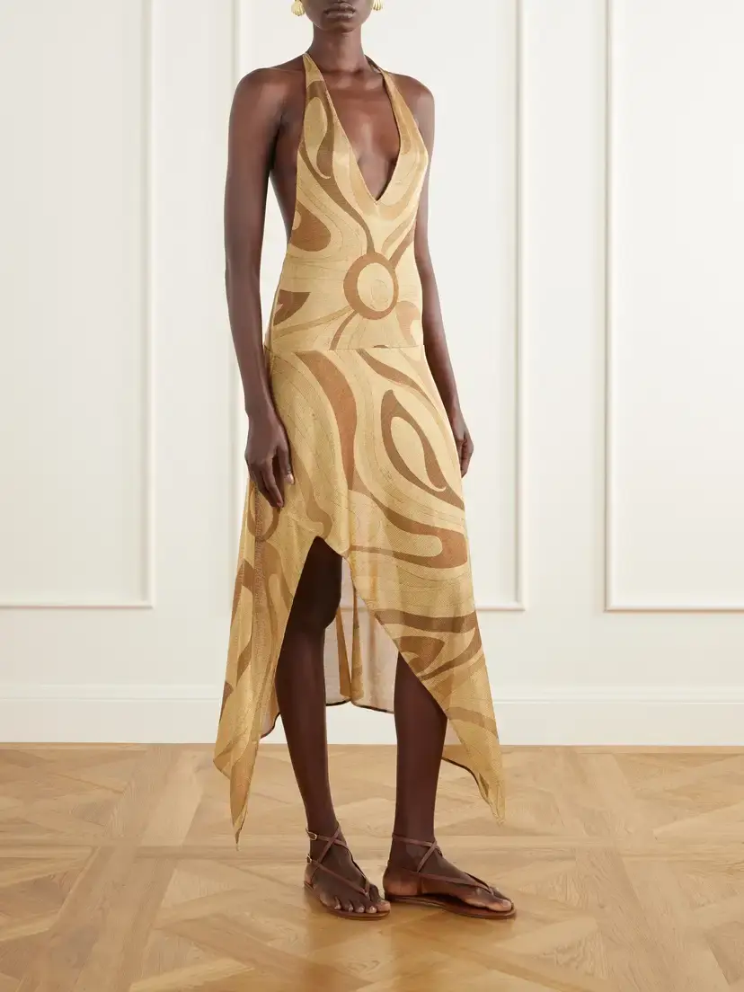 PUCCI Asymmetric Embellished Printed Mesh Halterneck Midi Dress | Thumbnail 3 PUCCI Asymmetric Embellished Printed Mesh Halterneck Midi Dress | Thumbnail 3