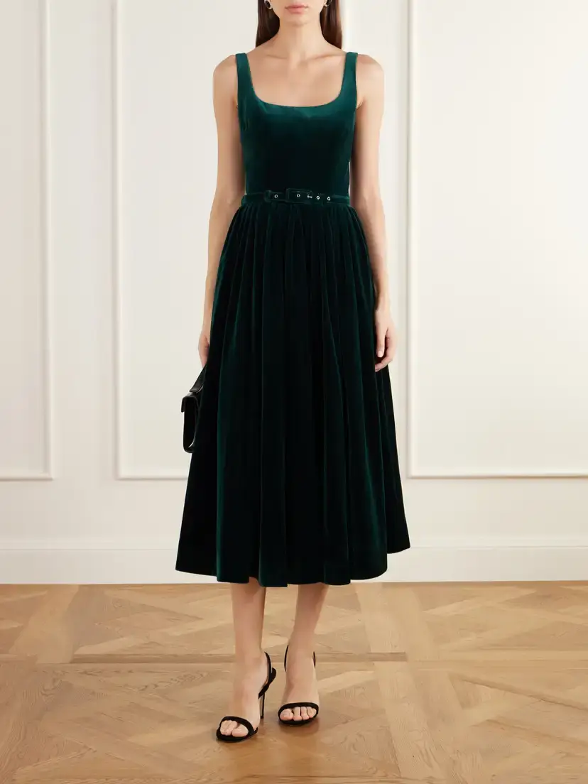Emilia Wickstead Eagle Belted Pleated Cotton-velvet Midi Dress | Thumbnail 2 Emilia Wickstead Eagle Belted Pleated Cotton-velvet Midi Dress | Thumbnail 2