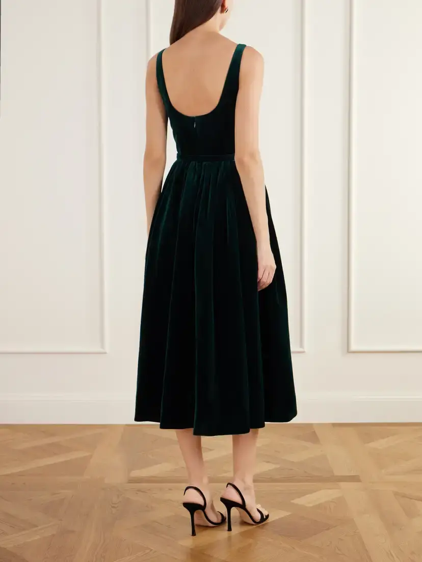 Emilia Wickstead Eagle Belted Pleated Cotton-velvet Midi Dress | Thumbnail 3 Emilia Wickstead Eagle Belted Pleated Cotton-velvet Midi Dress | Thumbnail 3