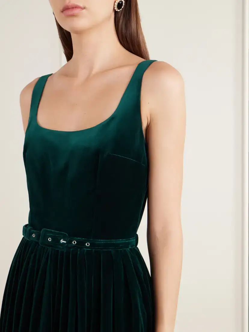 Emilia Wickstead Eagle Belted Pleated Cotton-velvet Midi Dress | Thumbnail 4 Emilia Wickstead Eagle Belted Pleated Cotton-velvet Midi Dress | Thumbnail 4