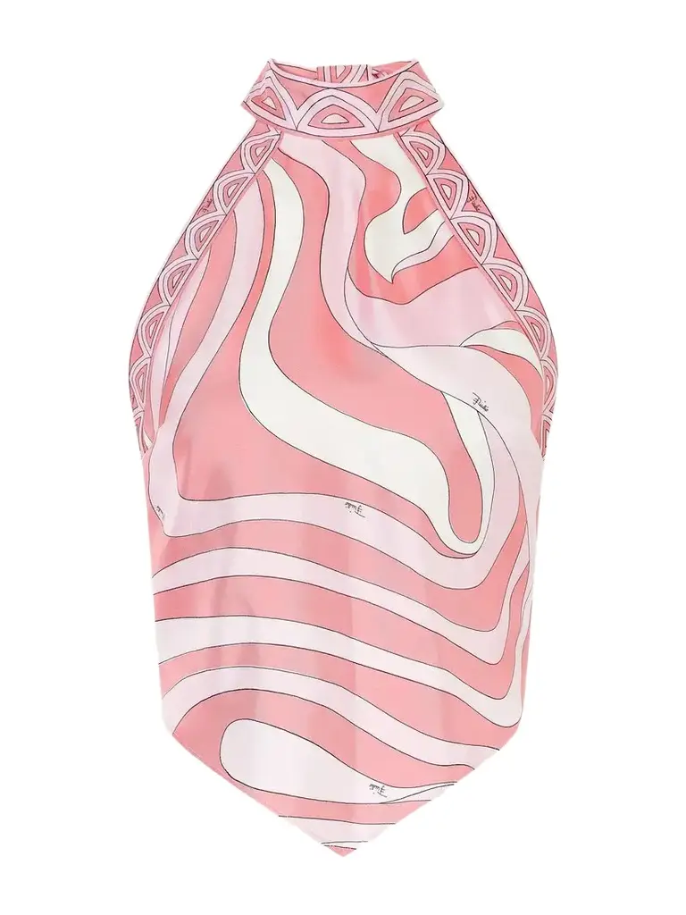PUCCI Printed Silk-twill Halterneck Top