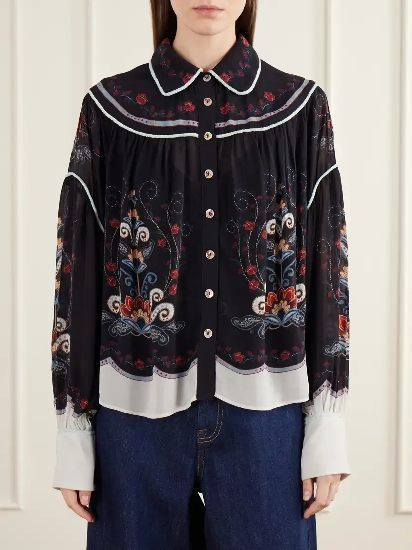 Farm Rio Nikita Printed Gathered Georgette Shirt | Thumbnail 3
