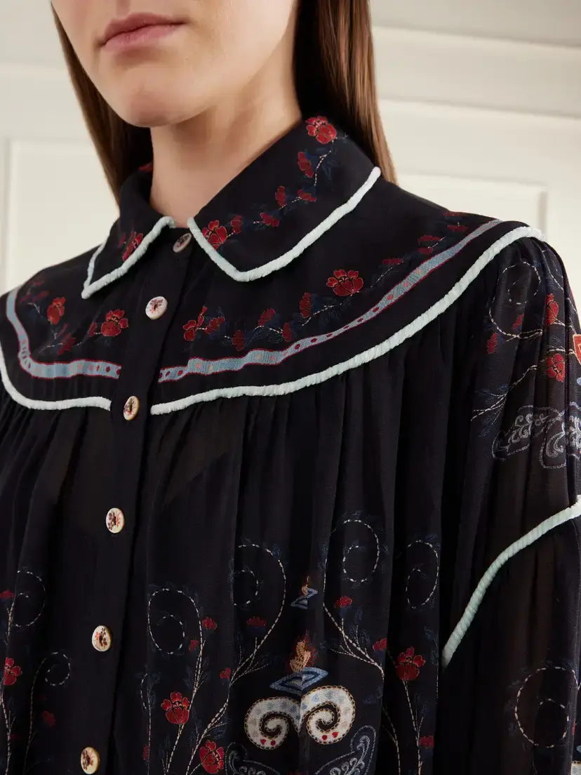 Farm Rio Nikita Printed Gathered Georgette Shirt | Thumbnail 5