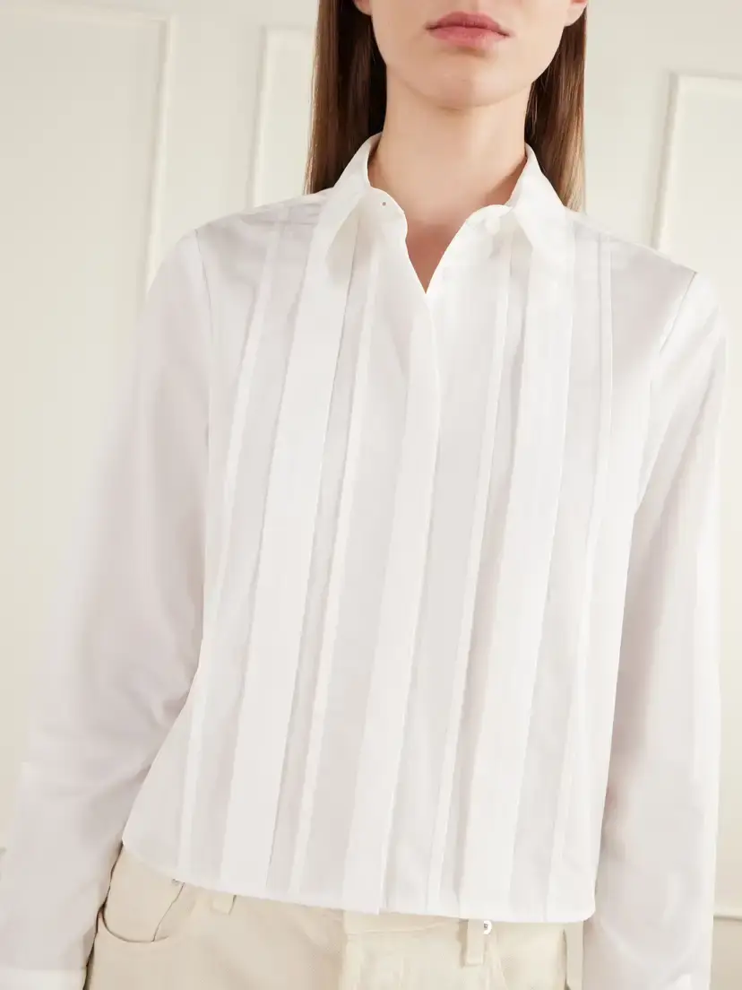 TWP Mon Cherie Cropped Pintucked Cotton-poplin Shirt | Thumbnail 4
