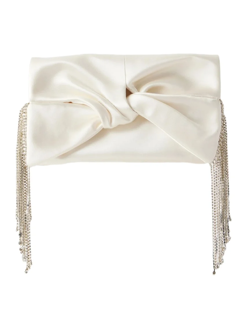 Anya Hindmarch Bow-detailed Crystal-embellished Satin Clutch