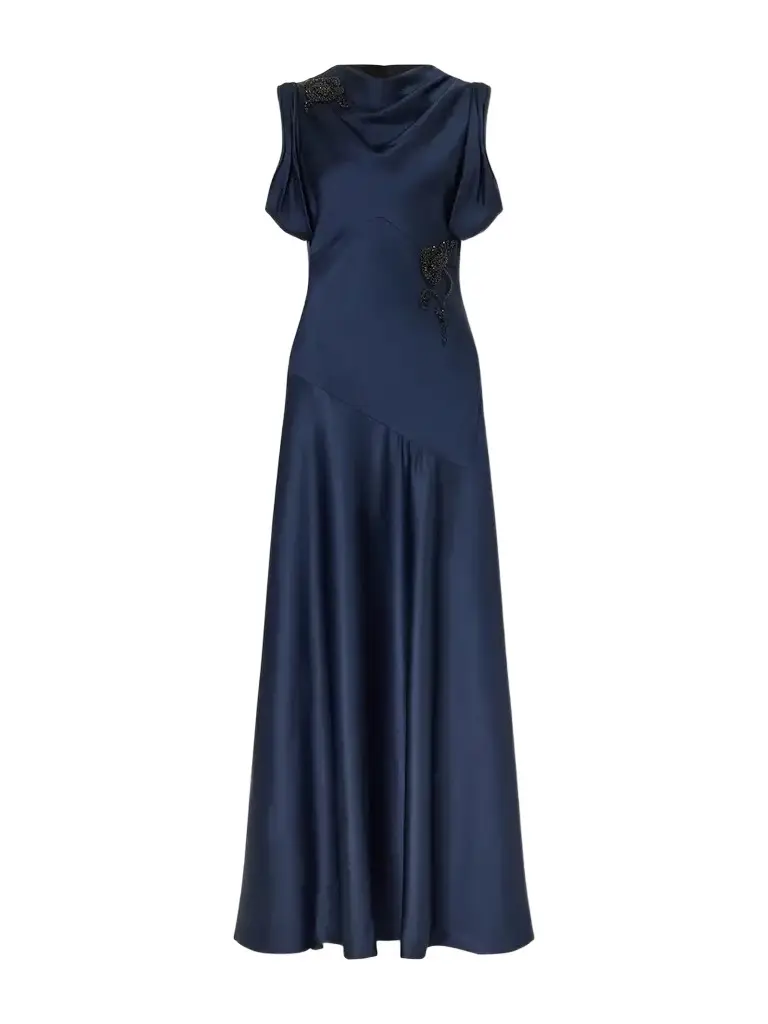 Embellished Draped Satin Gown Embellished Draped Satin Gown
