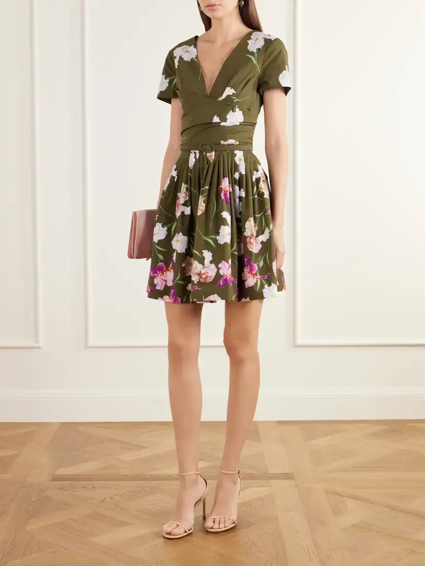 Oscar de la Renta Iris Belted Draped Floral-print Cotton-blend Poplin Mini Dress | Thumbnail 2