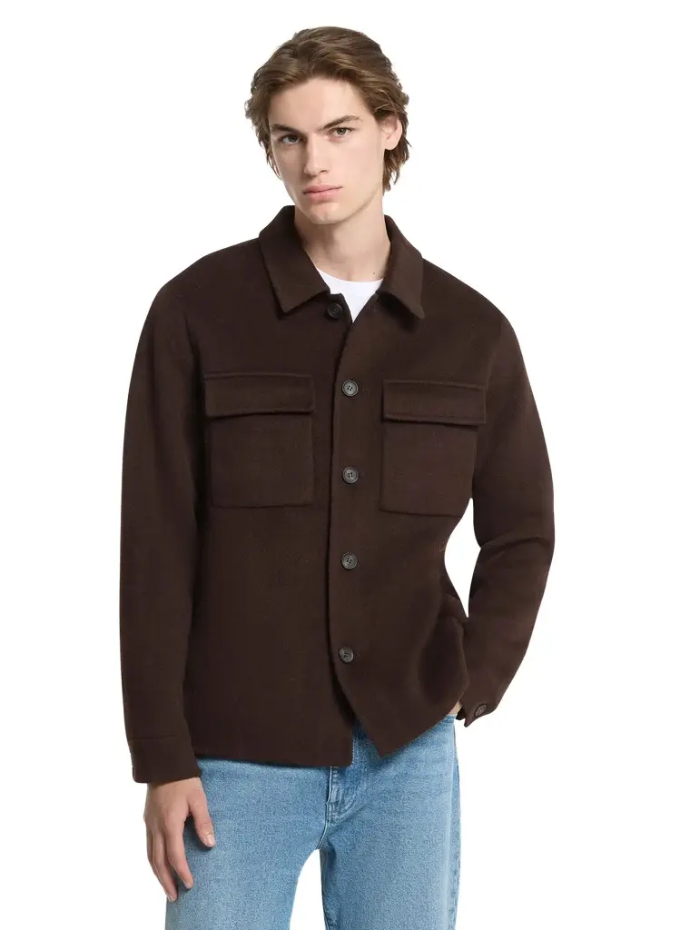 Michael Kors Collection Joshua Wool Blend Shirt Jacket in Brown