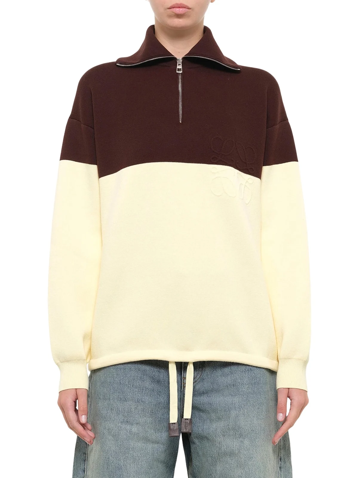 Quarterzip Sweater in Brown/yellow