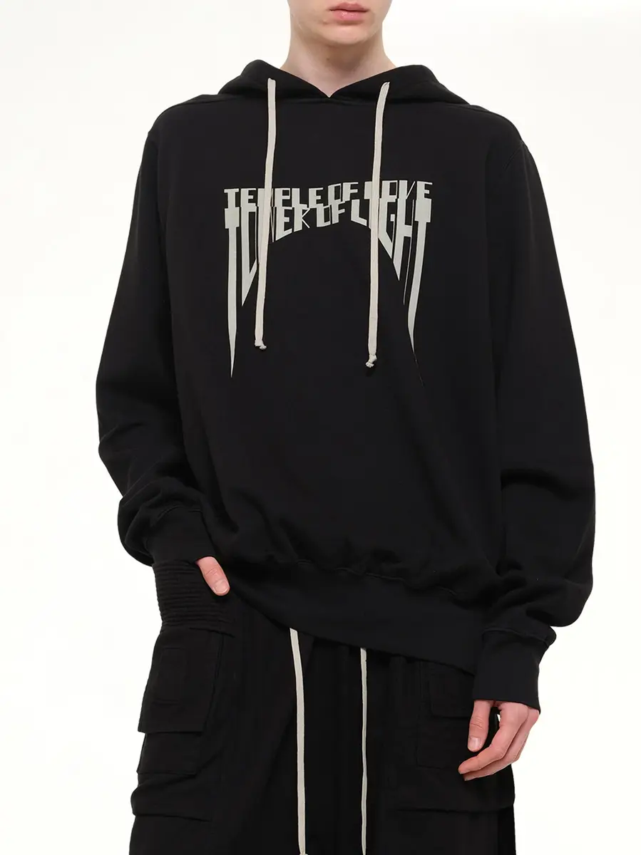 RICK OWENS DRKSHDW Tower of Light Oversized Hoodie in Black/pearl | Thumbnail 6
