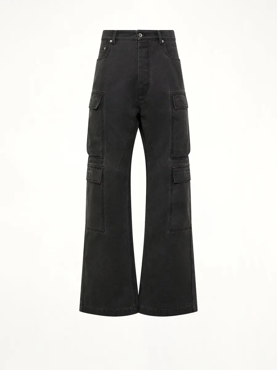RICK OWENS DRKSHDW Cotton Canvas Double Cargo Jeans in Gravel | Thumbnail 2