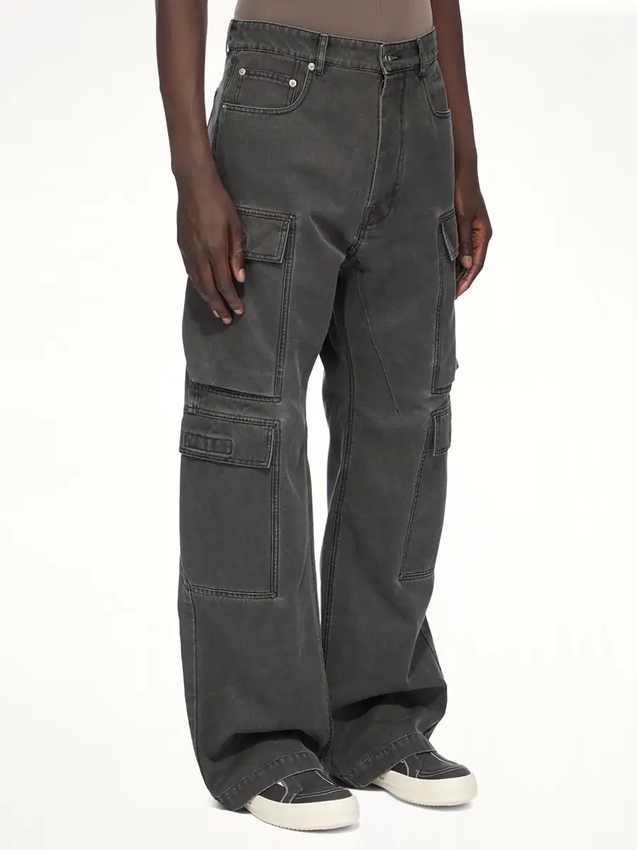 RICK OWENS DRKSHDW Cotton Canvas Double Cargo Jeans in Gravel | Thumbnail 3