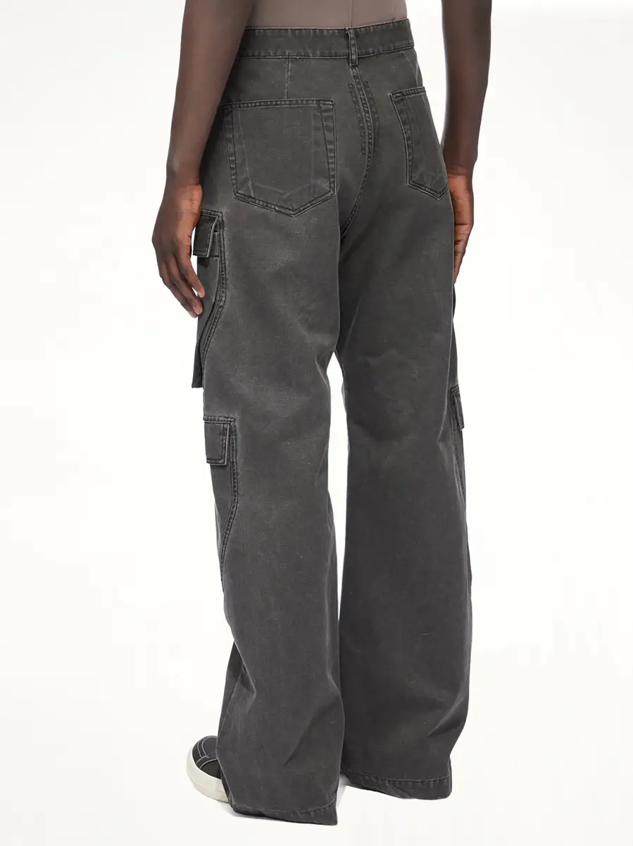 RICK OWENS DRKSHDW Cotton Canvas Double Cargo Jeans in Gravel | Thumbnail 4