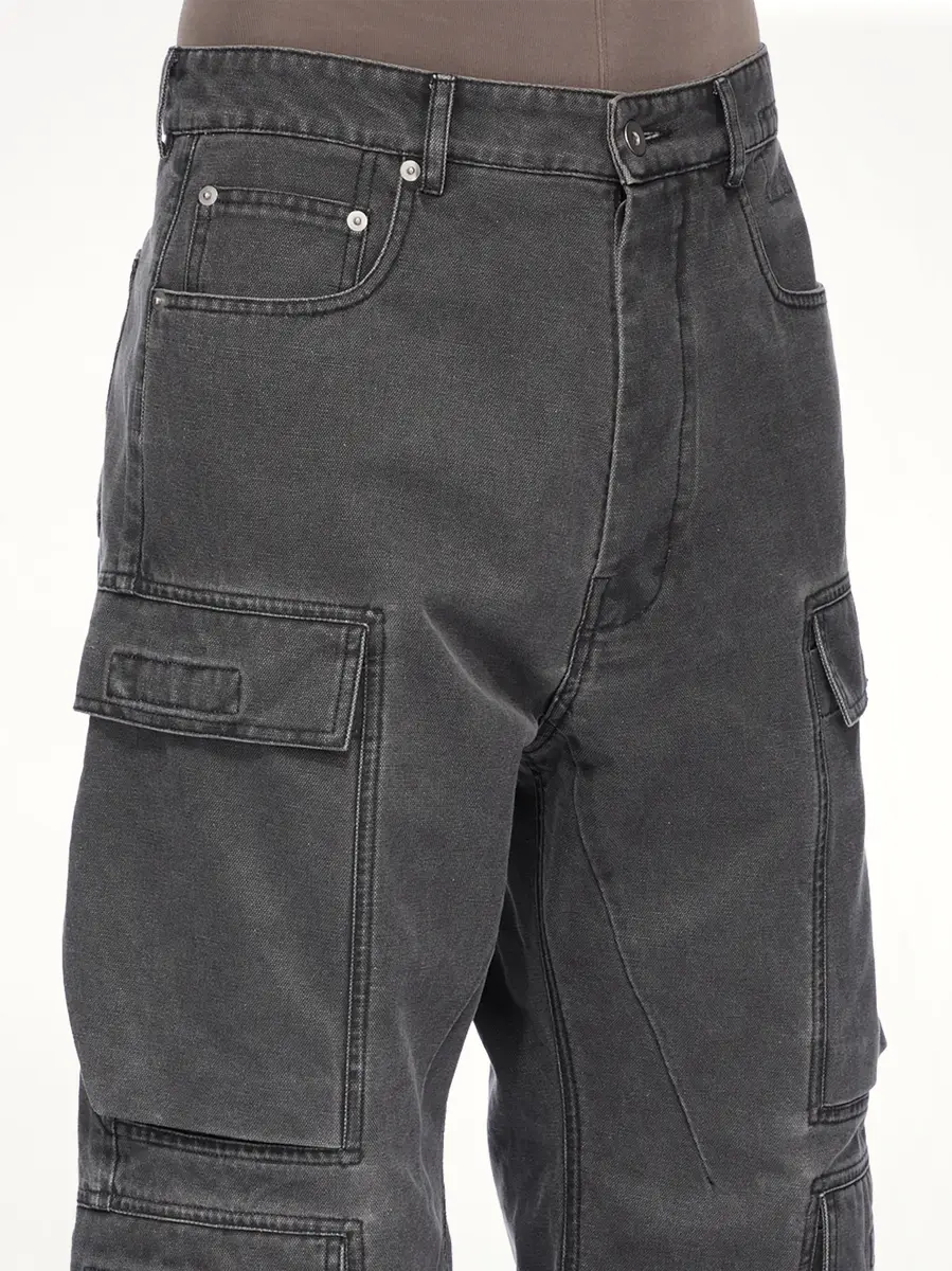 RICK OWENS DRKSHDW Cotton Canvas Double Cargo Jeans in Gravel | Thumbnail 5