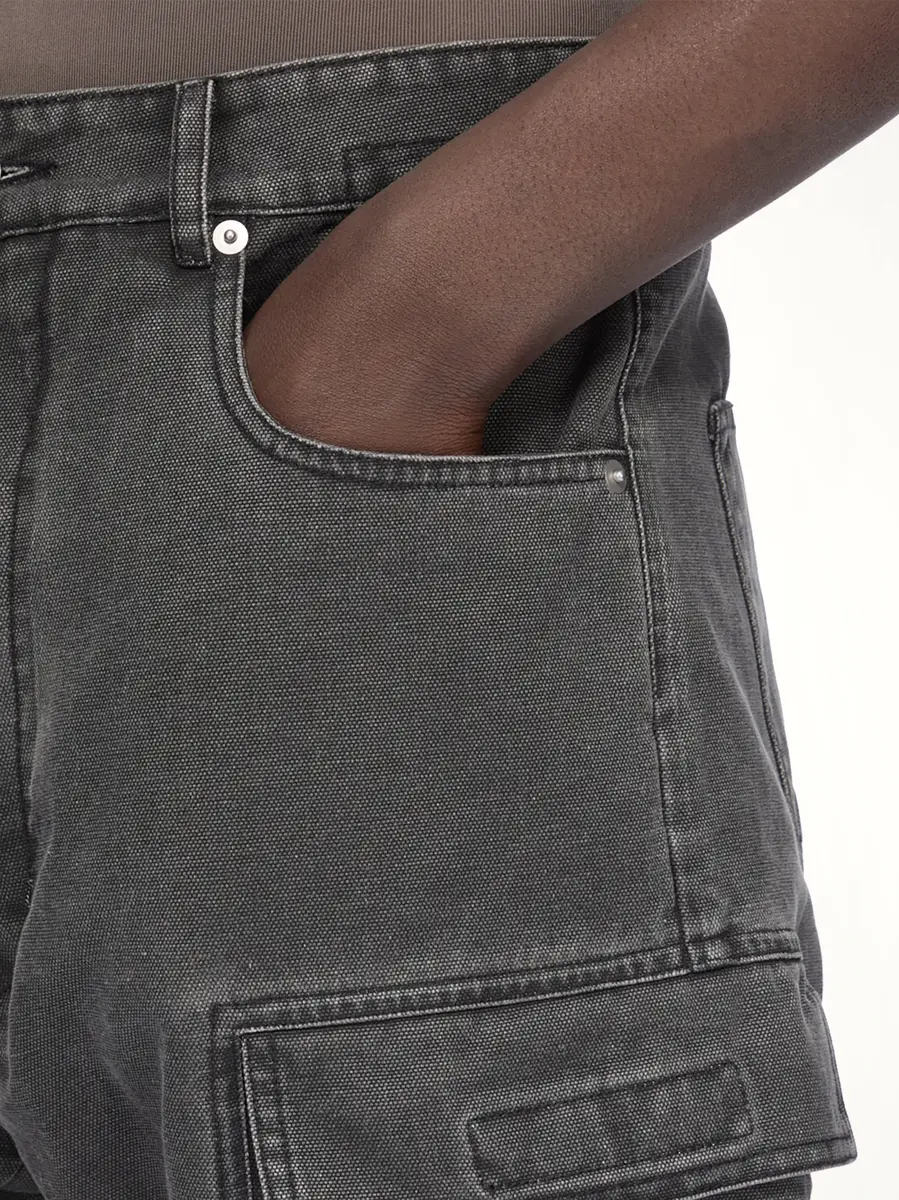 RICK OWENS DRKSHDW Cotton Canvas Double Cargo Jeans in Gravel | Thumbnail 7