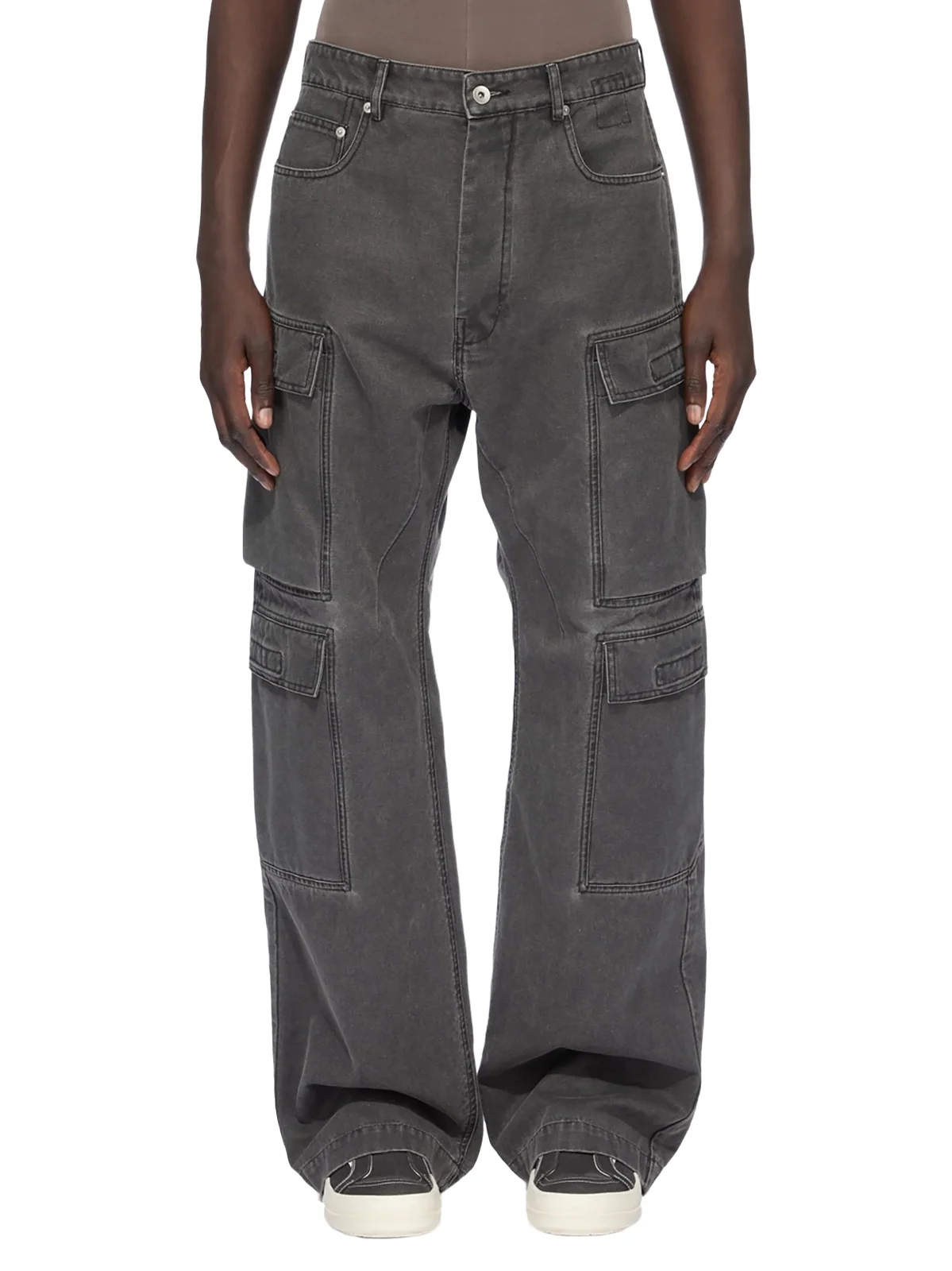 RICK OWENS DRKSHDW Cotton Canvas Double Cargo Jeans in Gravel
