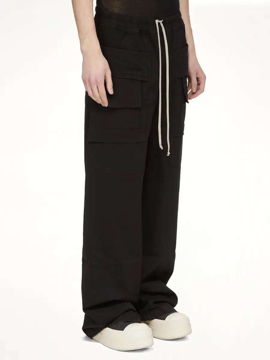 RICK OWENS DRKSHDW Cotton Twill Creatch Wide Cargo Drawstring Pants | Thumbnail 3