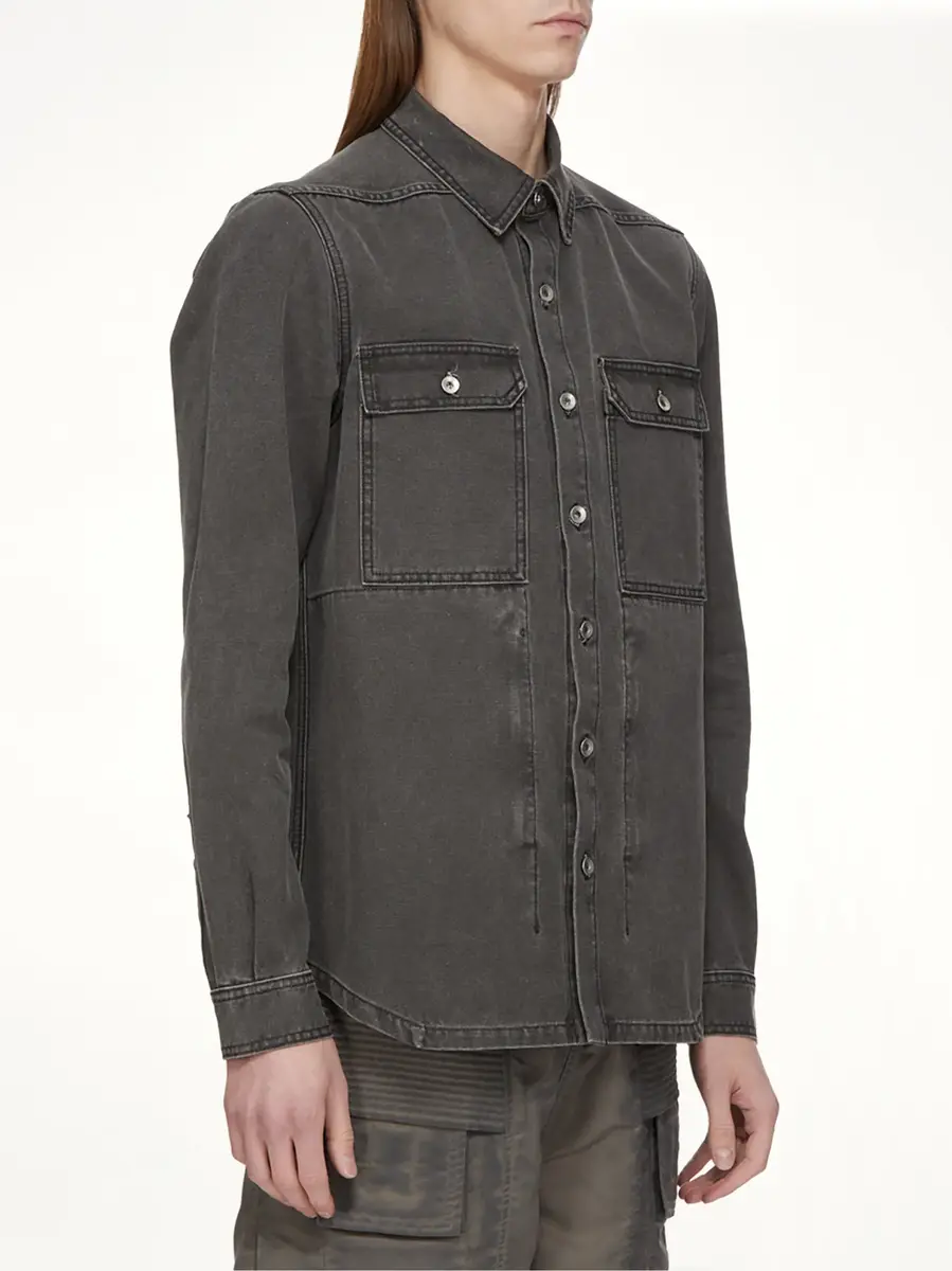 RICK OWENS DRKSHDW Cotton Canvas Outershirt in Gravel | Thumbnail 3