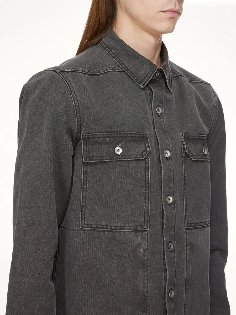 RICK OWENS DRKSHDW Cotton Canvas Outershirt in Gravel | Thumbnail 5