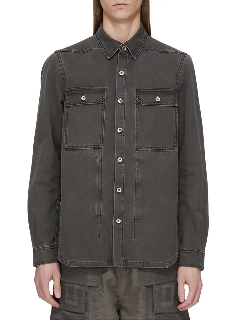 RICK OWENS DRKSHDW Cotton Canvas Outershirt in Gravel