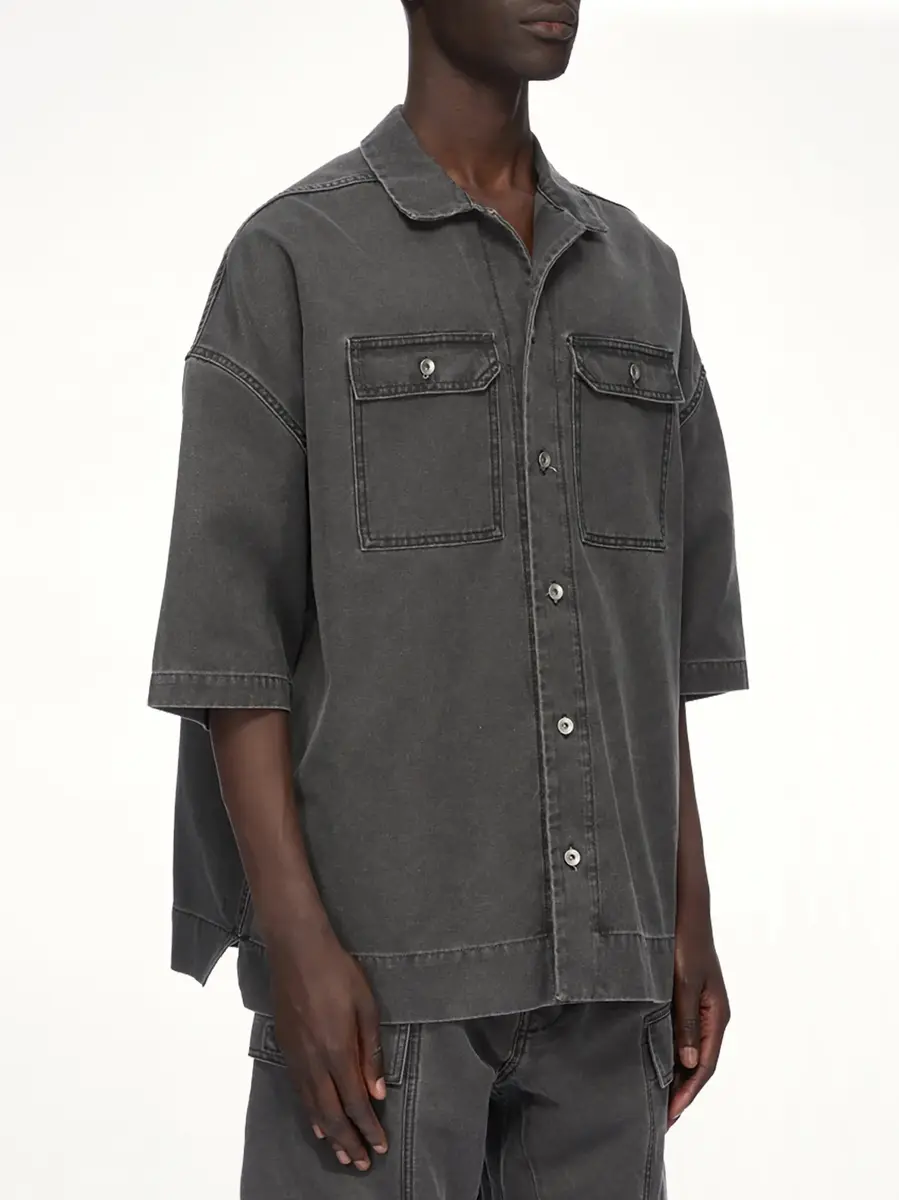 RICK OWENS DRKSHDW Cotton Canvas Magnum Tommy Shirt in Gravel | Thumbnail 3