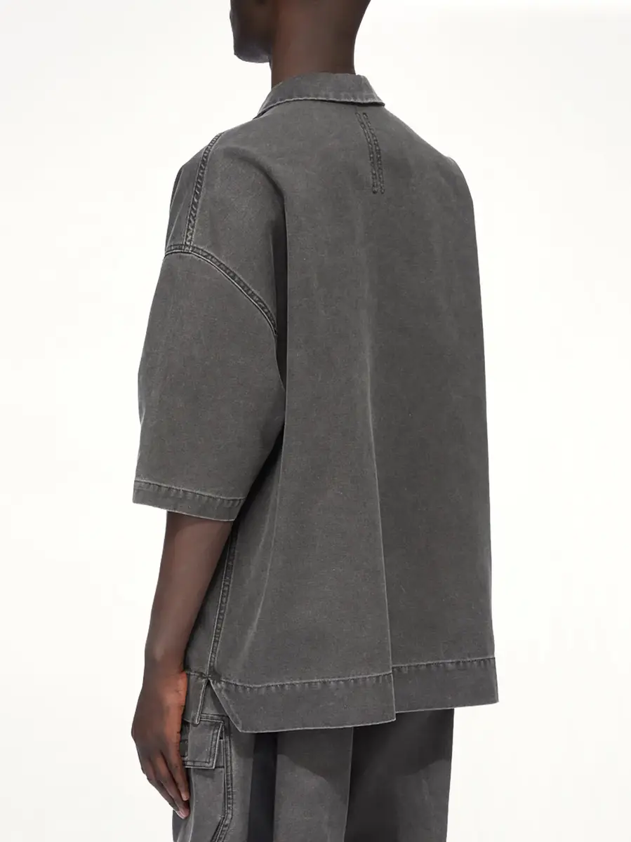 RICK OWENS DRKSHDW Cotton Canvas Magnum Tommy Shirt in Gravel | Thumbnail 4