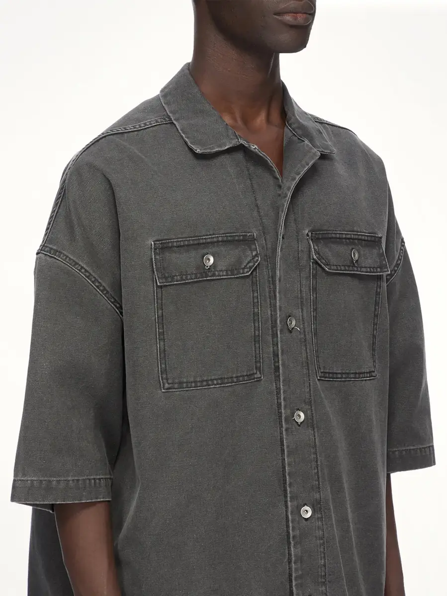 RICK OWENS DRKSHDW Cotton Canvas Magnum Tommy Shirt in Gravel | Thumbnail 5