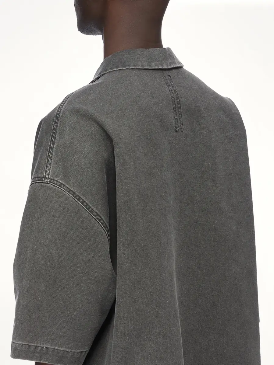RICK OWENS DRKSHDW Cotton Canvas Magnum Tommy Shirt in Gravel | Thumbnail 6