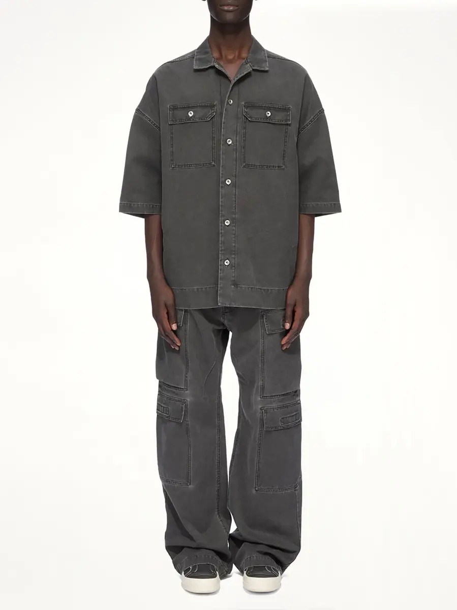 RICK OWENS DRKSHDW Cotton Canvas Magnum Tommy Shirt in Gravel | Thumbnail 7