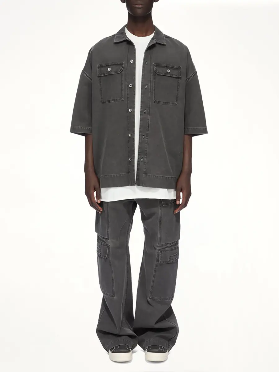 RICK OWENS DRKSHDW Cotton Canvas Magnum Tommy Shirt in Gravel | Thumbnail 8