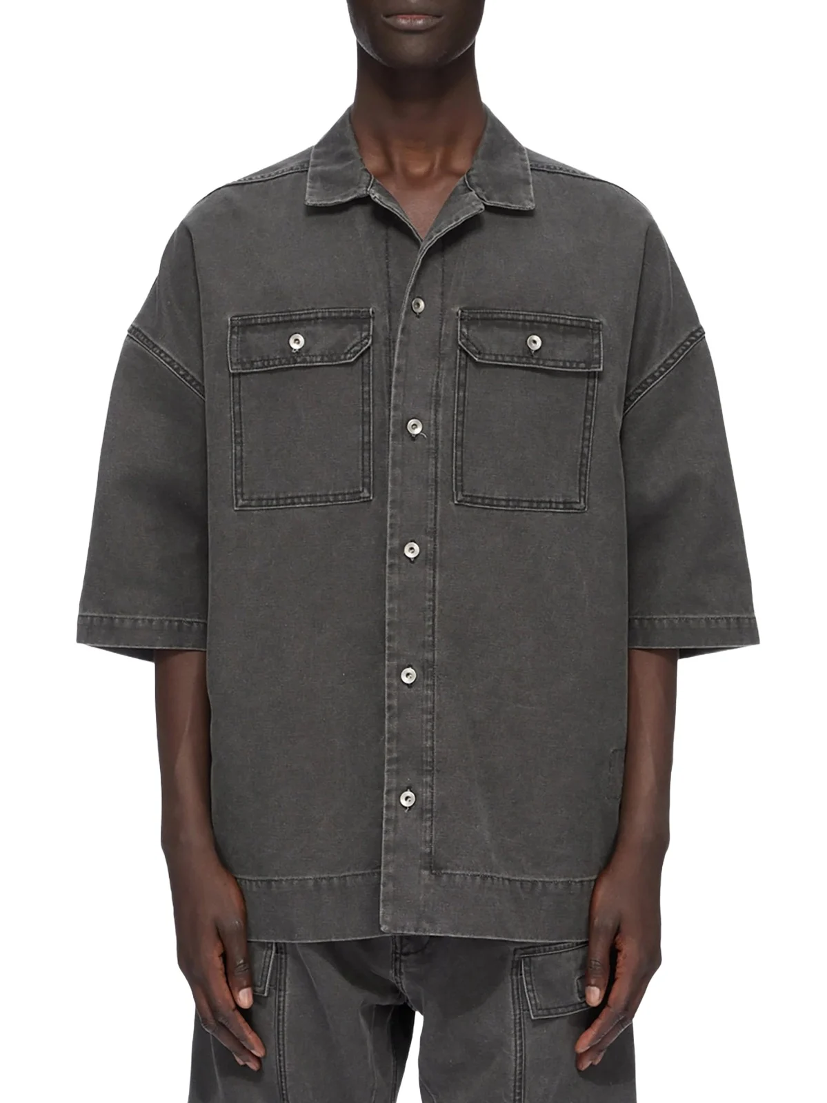 RICK OWENS DRKSHDW Cotton Canvas Magnum Tommy Shirt in Gravel