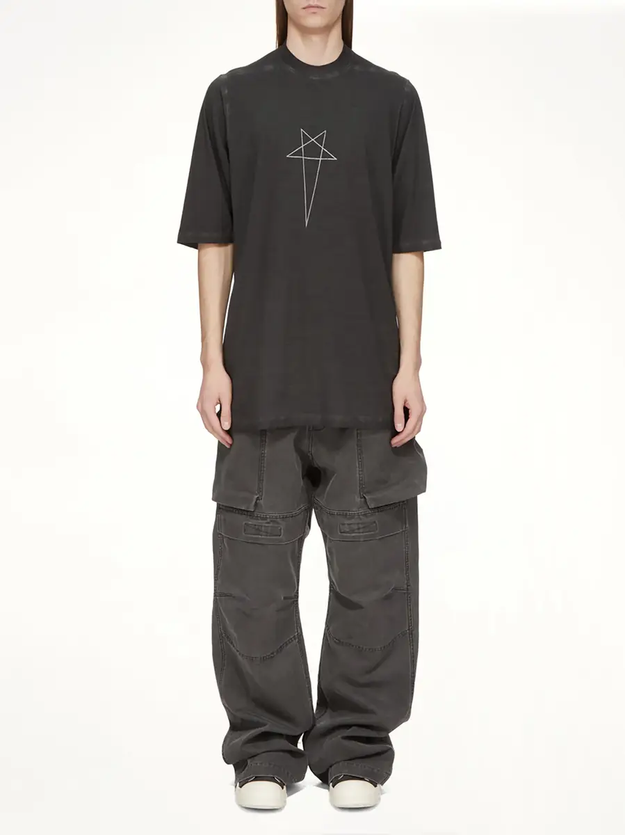 RICK OWENS DRKSHDW Pentagram Jumbo SS T-shirt in Faded Black/silver | Thumbnail 7