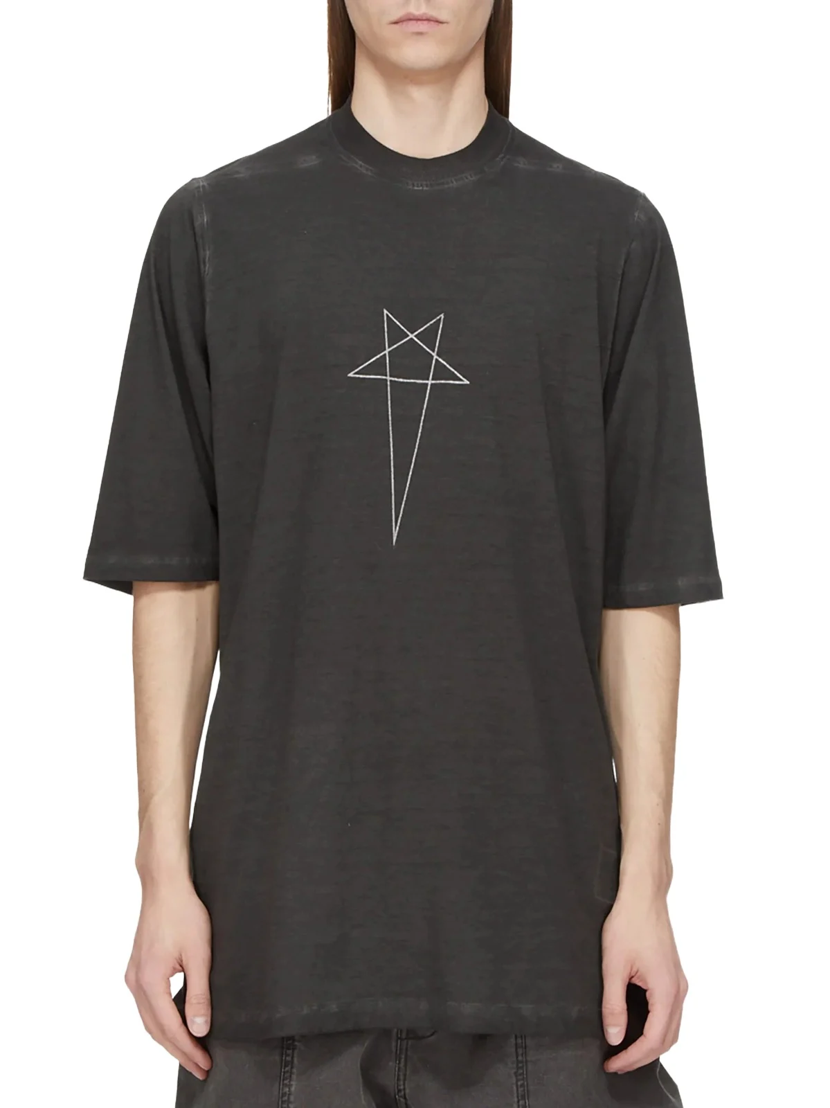 RICK OWENS DRKSHDW Pentagram Jumbo SS T-shirt in Faded Black/silver