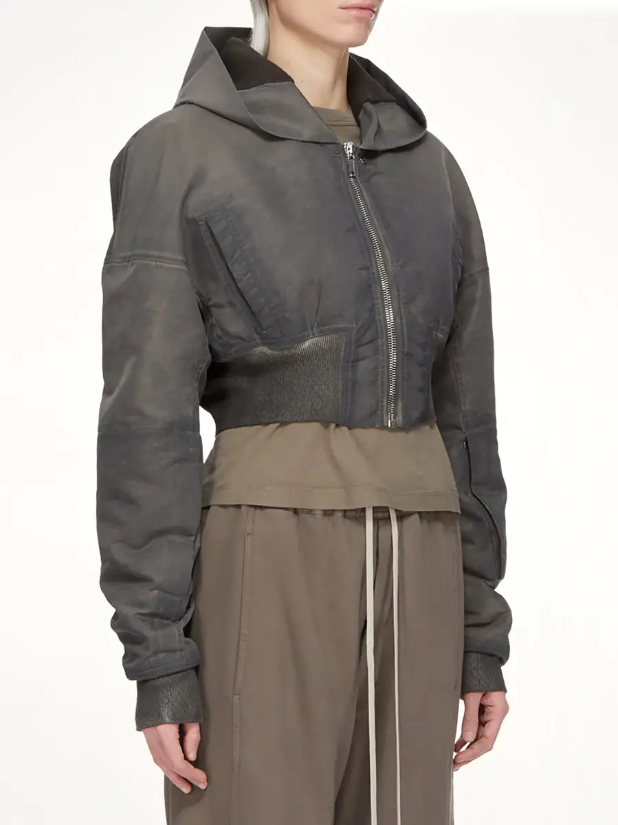 RICK OWENS DRKSHDW Washed Nylon Hooded Cropped Flight in Dark Dust | Thumbnail 3 RICK OWENS DRKSHDW Washed Nylon Hooded Cropped Flight in Dark Dust | Thumbnail 3