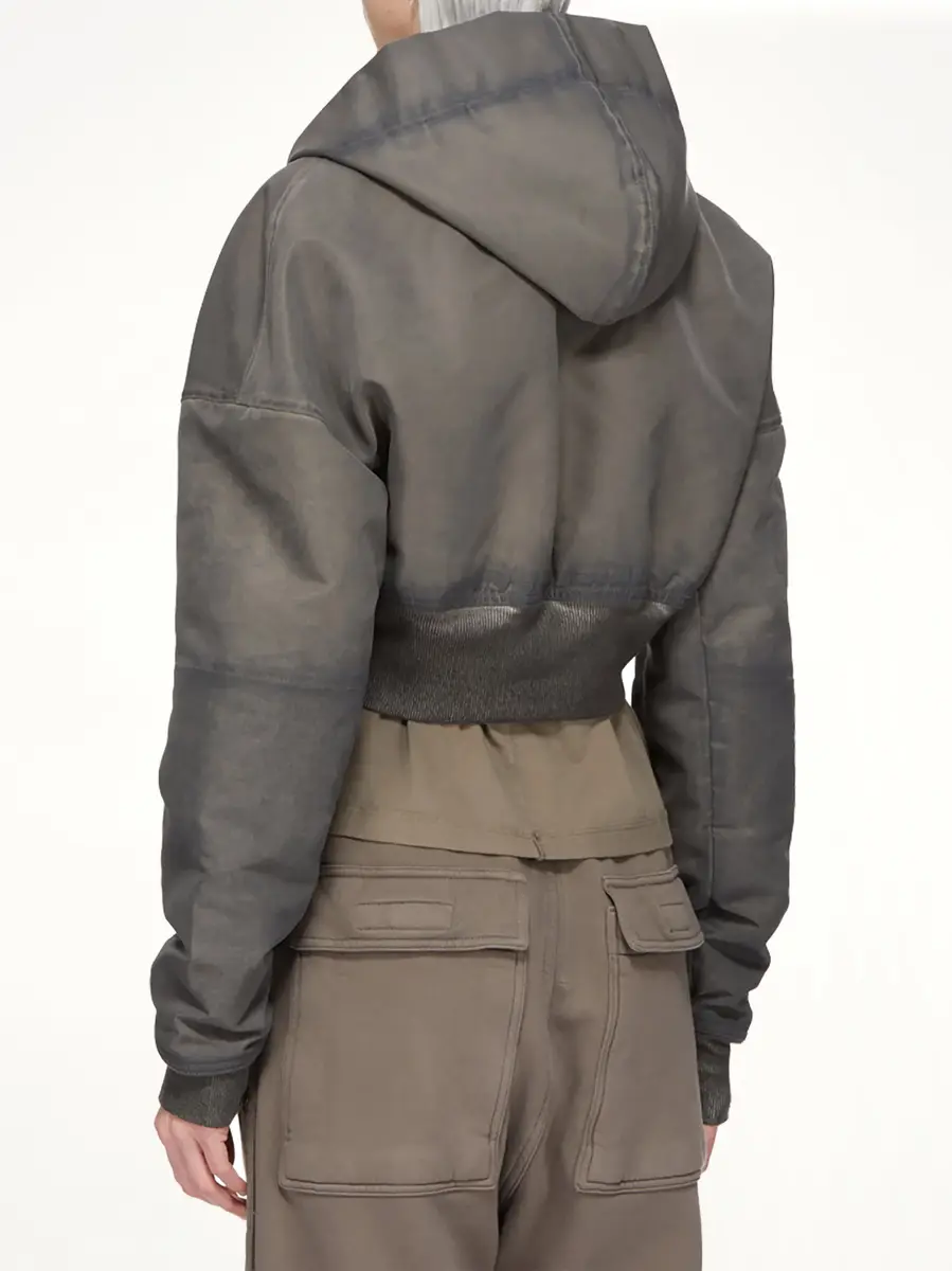 RICK OWENS DRKSHDW Washed Nylon Hooded Cropped Flight in Dark Dust | Thumbnail 4 RICK OWENS DRKSHDW Washed Nylon Hooded Cropped Flight in Dark Dust | Thumbnail 4