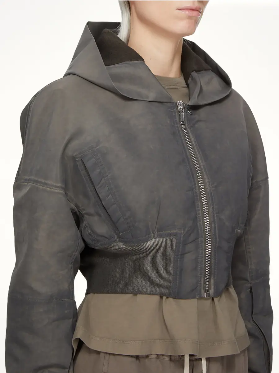 RICK OWENS DRKSHDW Washed Nylon Hooded Cropped Flight in Dark Dust | Thumbnail 5 RICK OWENS DRKSHDW Washed Nylon Hooded Cropped Flight in Dark Dust | Thumbnail 5