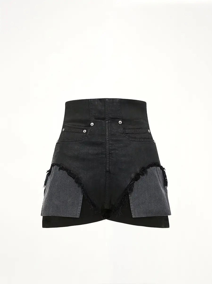 RICK OWENS DRKSHDW Stretch Denim Dirt Cutoffs in Black Wax | Thumbnail 2