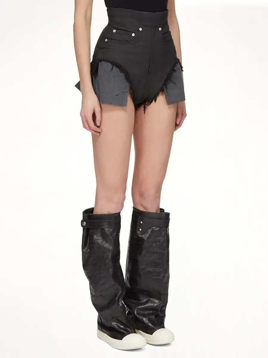 RICK OWENS DRKSHDW Stretch Denim Dirt Cutoffs in Black Wax | Thumbnail 3