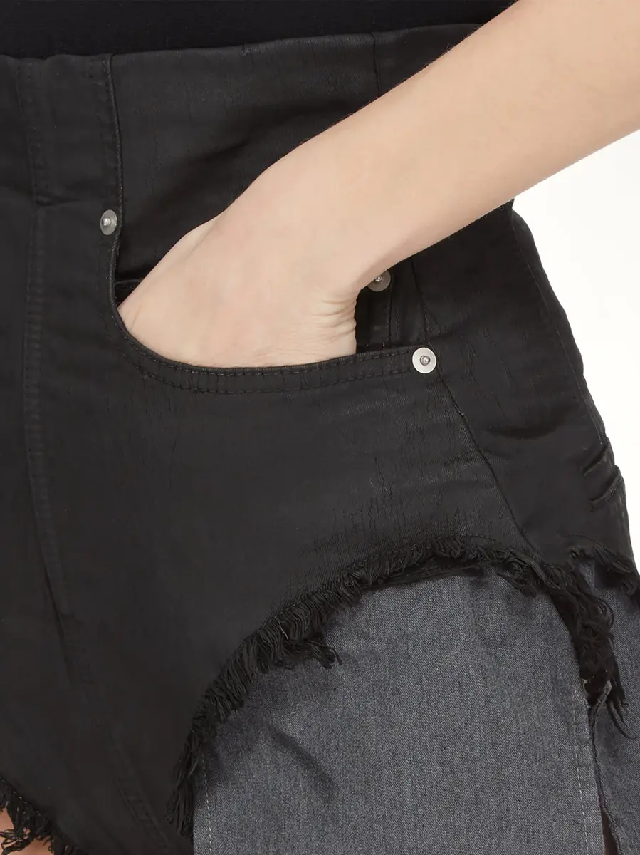 RICK OWENS DRKSHDW Stretch Denim Dirt Cutoffs in Black Wax | Thumbnail 7