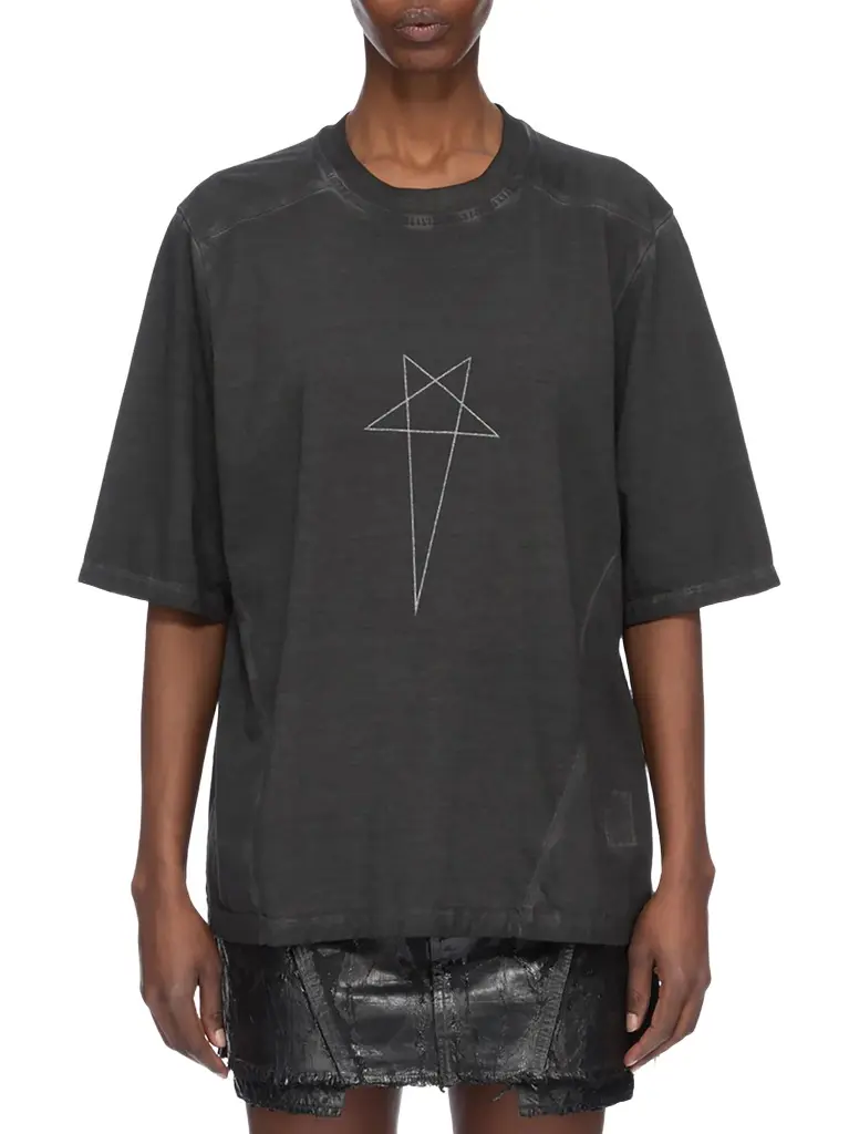 RICK OWENS DRKSHDW Pentagram Print Walrus T-shirt in Faded Black