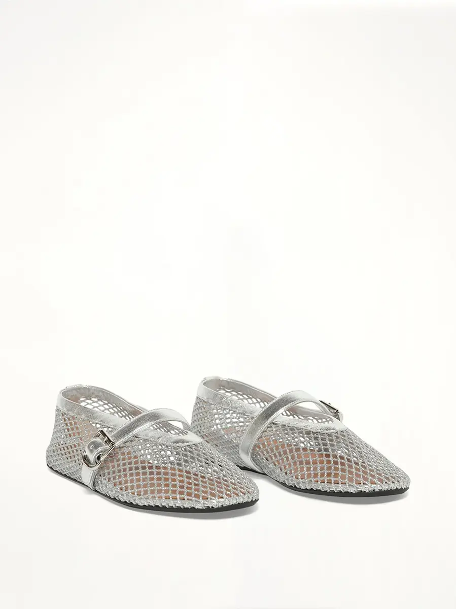 Alaïa Ballet Laminated Fishnet Flats in White/silver | Thumbnail 2