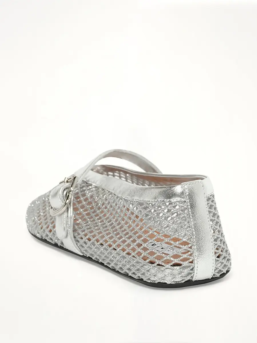 Alaïa Ballet Laminated Fishnet Flats in White/silver | Thumbnail 3