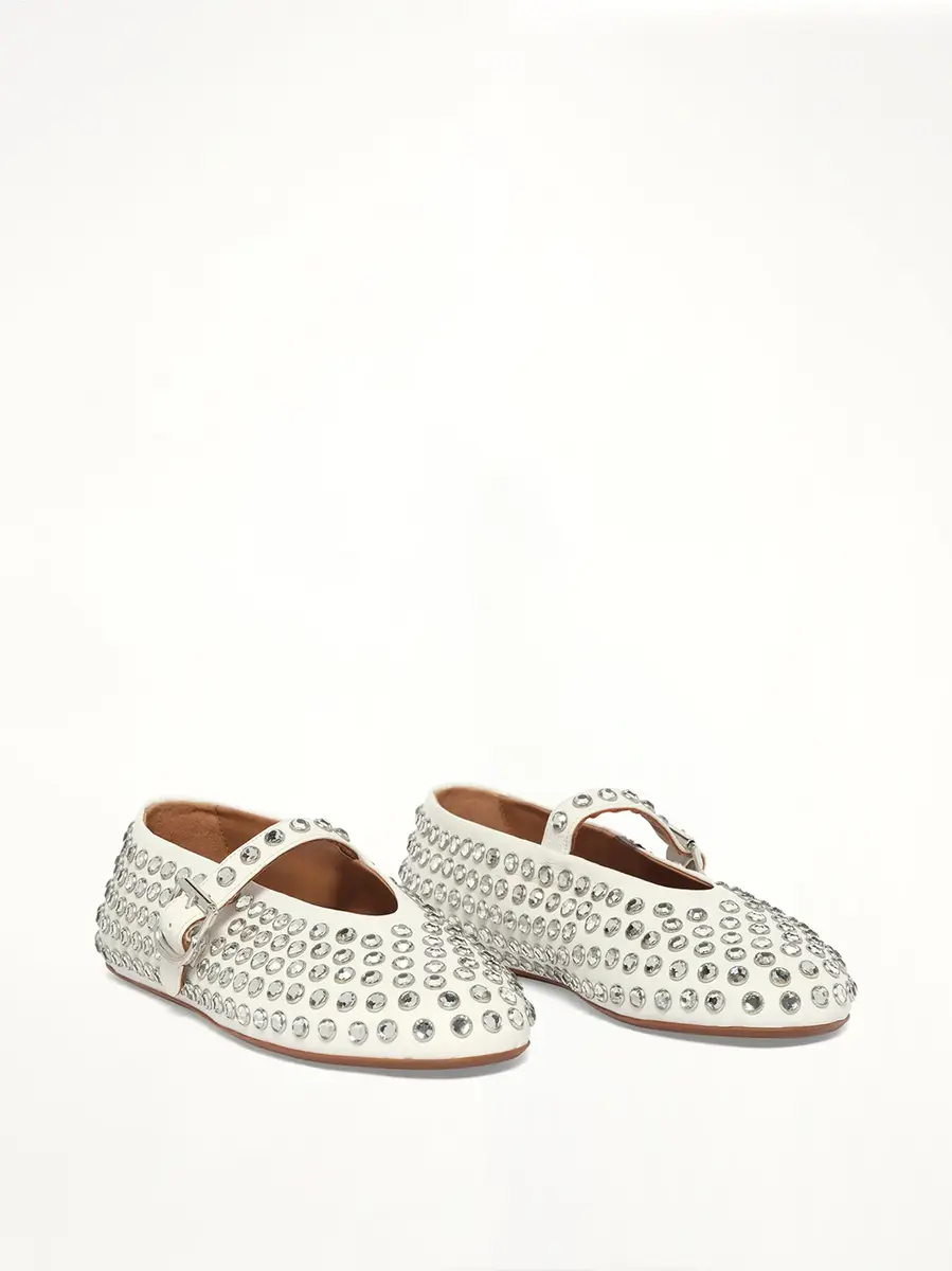ALAÏA Ballet Strass Lambskin Flats in Off White | Thumbnail 2