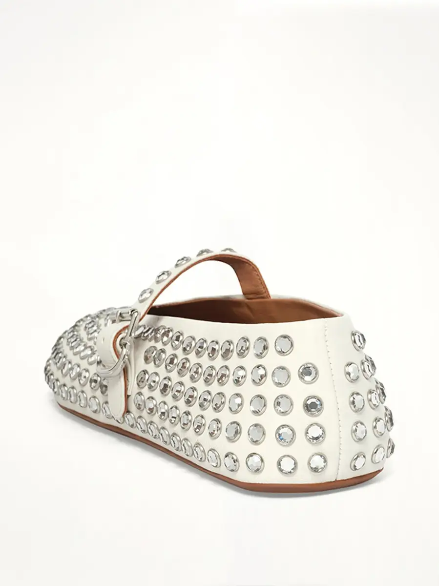 ALAÏA Ballet Strass Lambskin Flats in Off White | Thumbnail 3