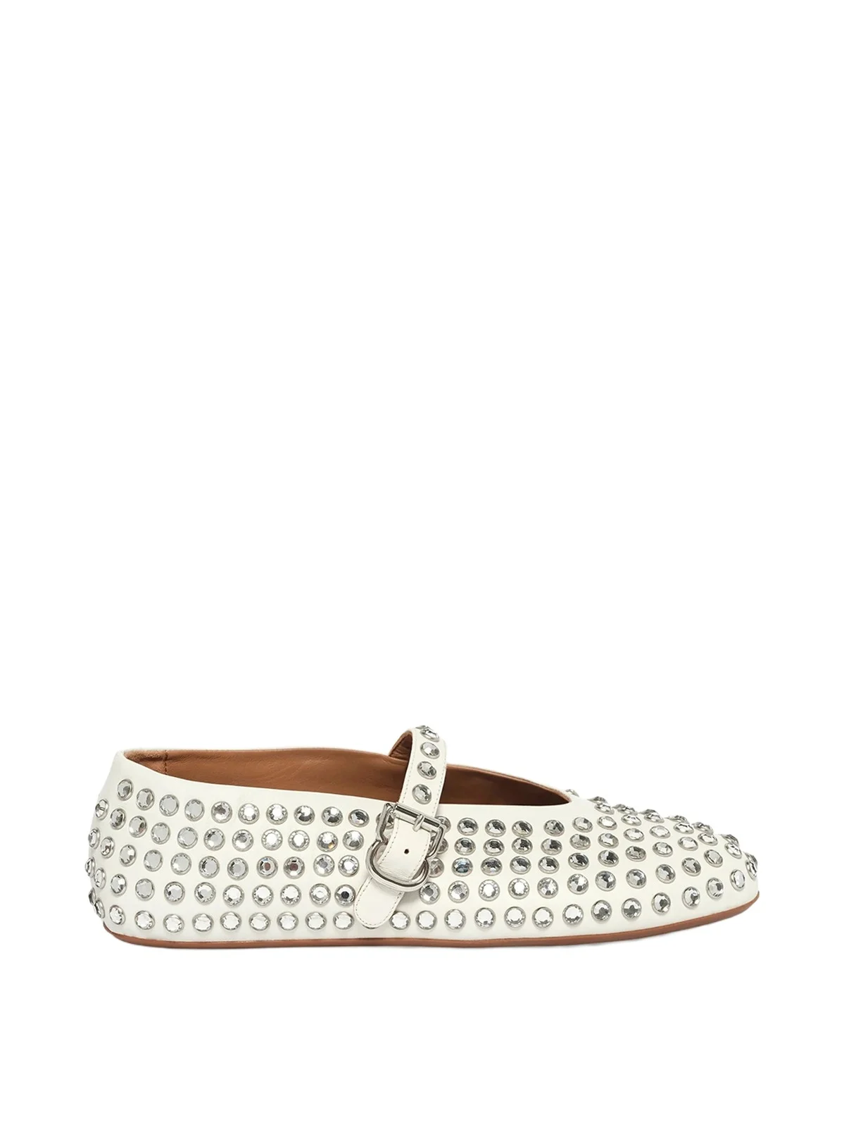 ALAÏA Ballet Strass Lambskin Flats in Off White