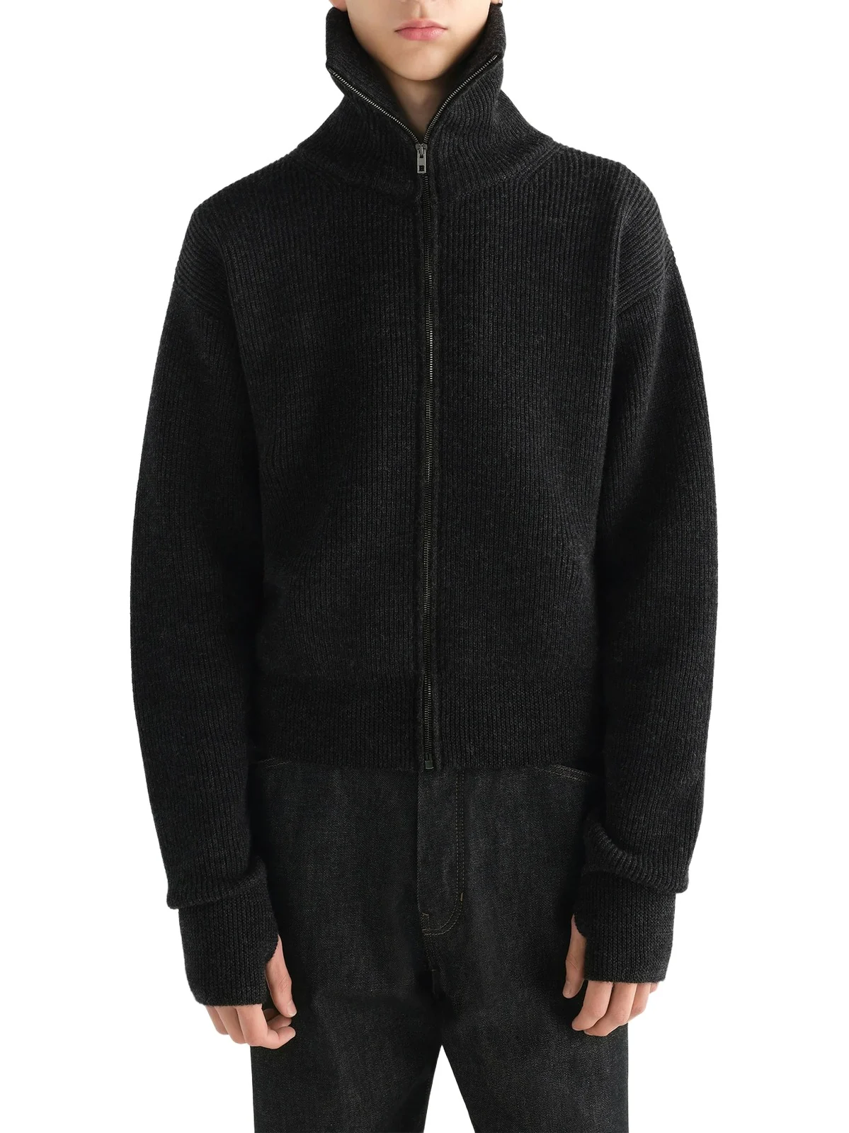 Lemaire Zipped Cardigan in Ash Melange