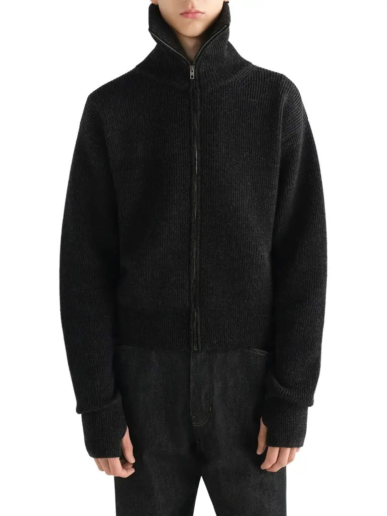 Lemaire Zipped Cardigan in Ash Melange