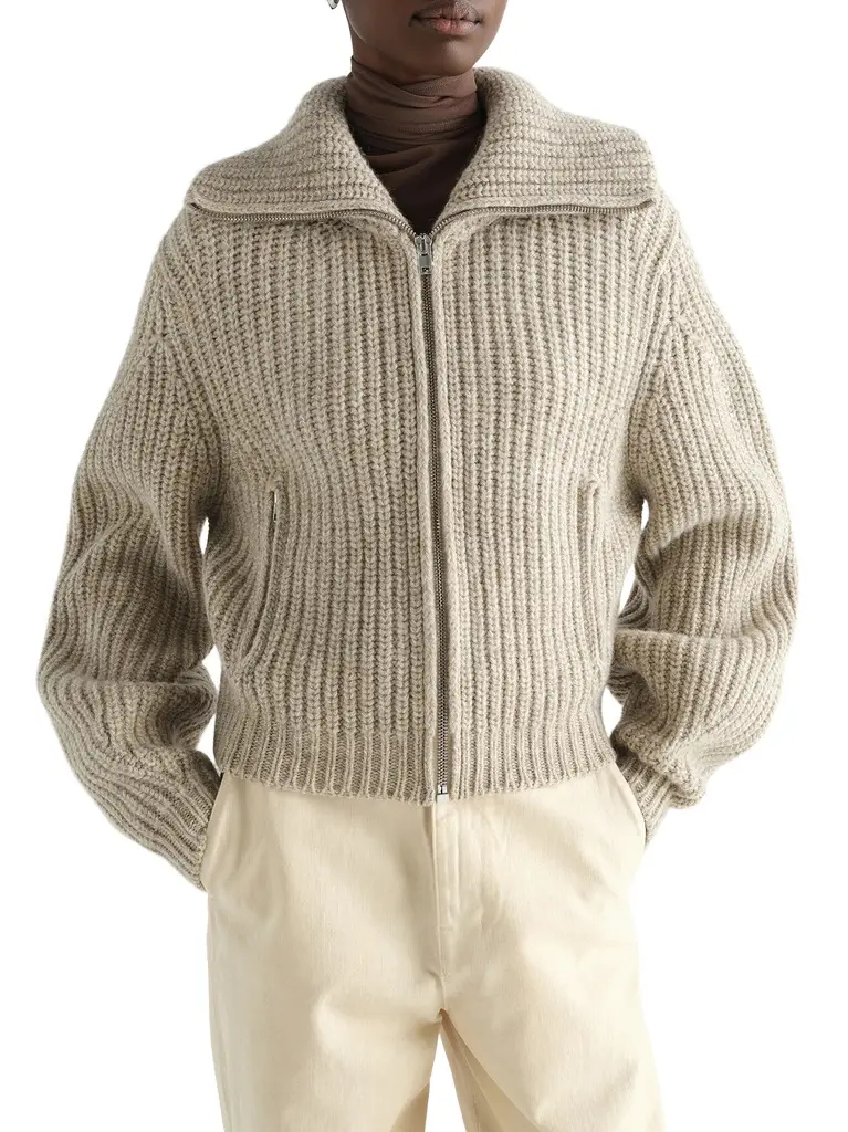 Zipped Cardigan in Beige/oat