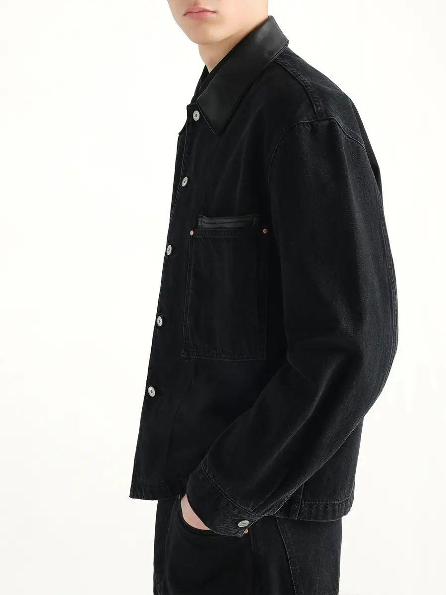 Lemaire Workwear Overshirt With Leather Collar | Thumbnail 3 Lemaire Workwear Overshirt With Leather Collar | Thumbnail 3