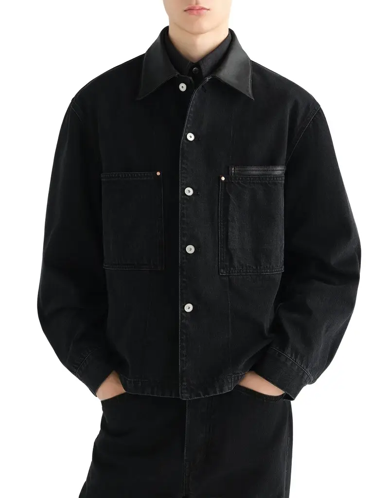Lemaire Workwear Overshirt With Leather Collar